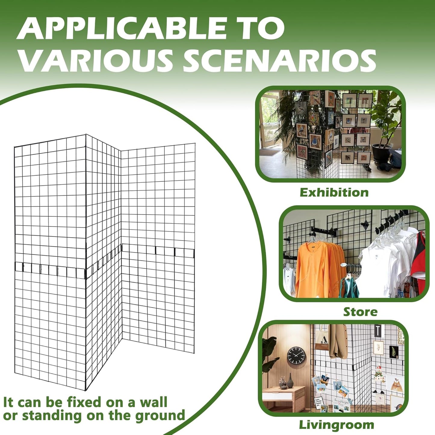 Grid Wall Panels 3 Pcs, Commercial Grade Gridwall Panels, Metal Grid Wall Panel Display Stand, You Can DIY 6 Pack 2'x3' or 3 Pack 2'x6' (Black)