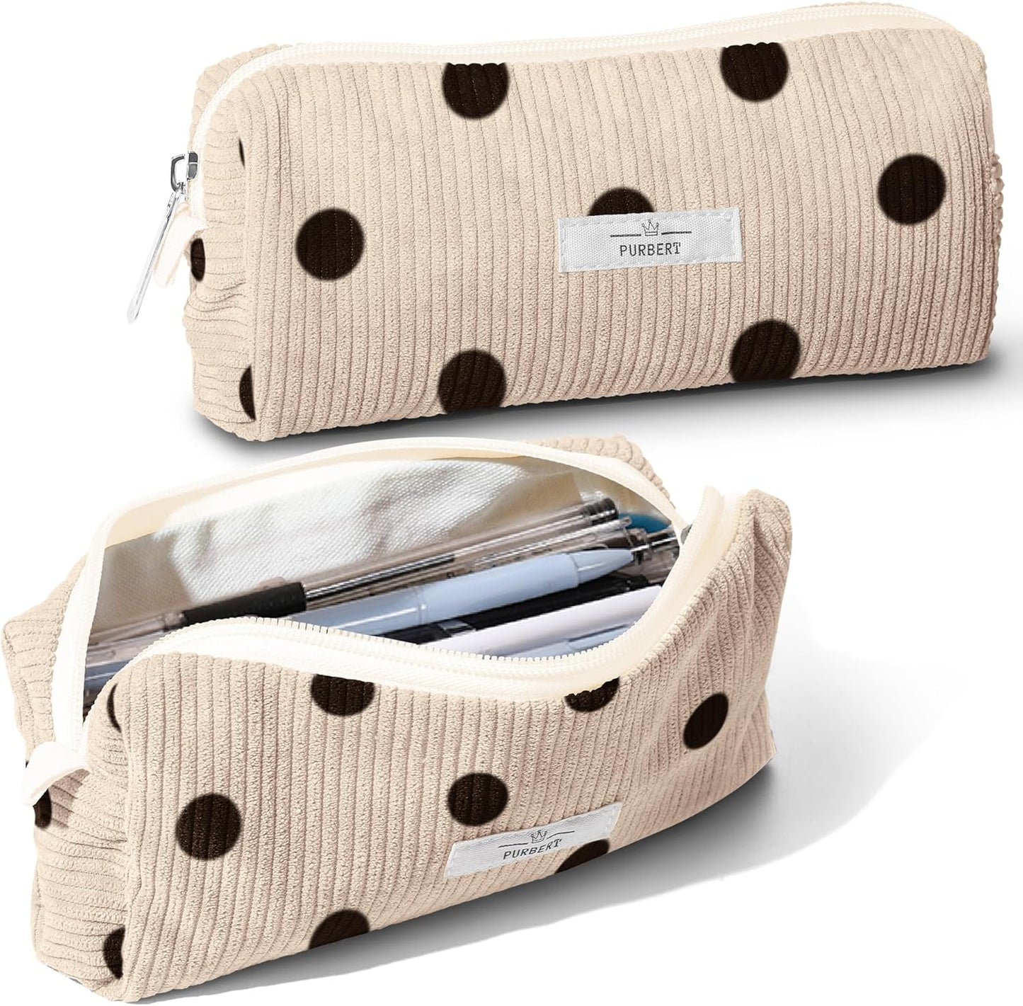 Pencil Bag Pen Case, Soft Corduroy Small Pencil Pouch Organizer with Zipper, Cute Pencil Case Pouch Stationery for Girls and Boys – Apricot
