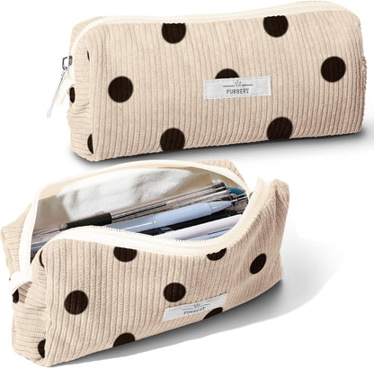 Pencil Bag Pen Case, Soft Corduroy Small Pencil Pouch Organizer with Zipper, Cute Pencil Case Pouch Stationery for Girls and Boys – Apricot