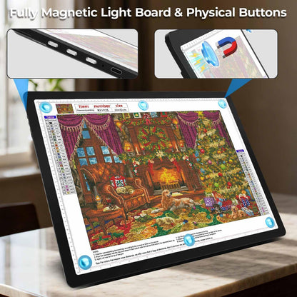 Heanolier Rechargeable A4 Light Board with Stand, 7100Lux Super Bright Magnetic Light Pad with Side Buttons, Wireless Light Box for Tracing, LED Light Table for Diamond Painting,Sketching,Drawing