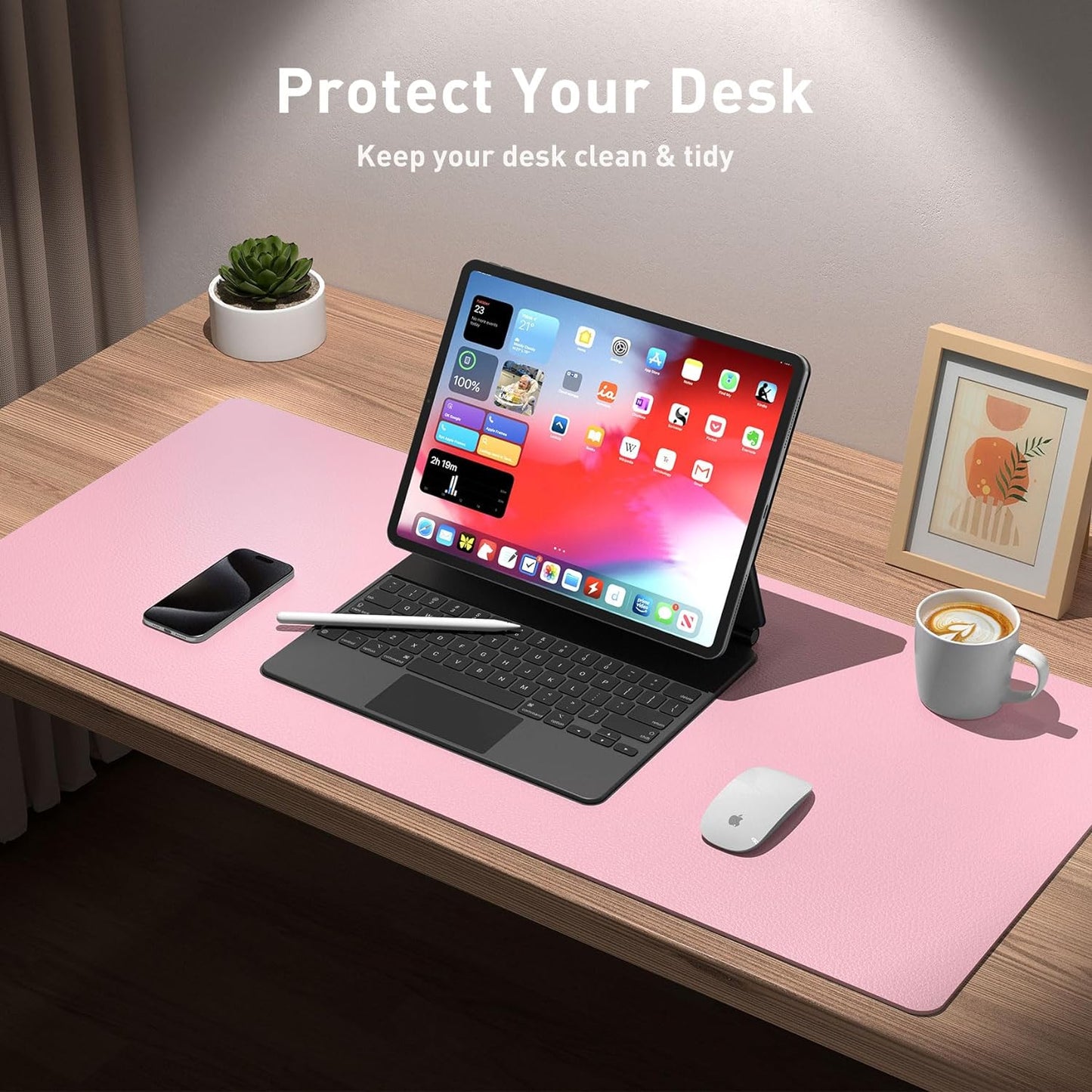 Aothia Leather Desk Pad Protector, Mouse Pad, Office Desk Mat, Non-Slip PU Leather Desk Blotter, Laptop Desk Pad, Waterproof Desk Writing Pad for Office and Home (Black,36" x 17") - Colors A