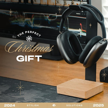 COREMINDED Universal Headphone Stand for Desk, Solid Wood Gaming Headset Stand, Heavy Duty Wooden Headphones Holder, Compatible with Airpods Max and More