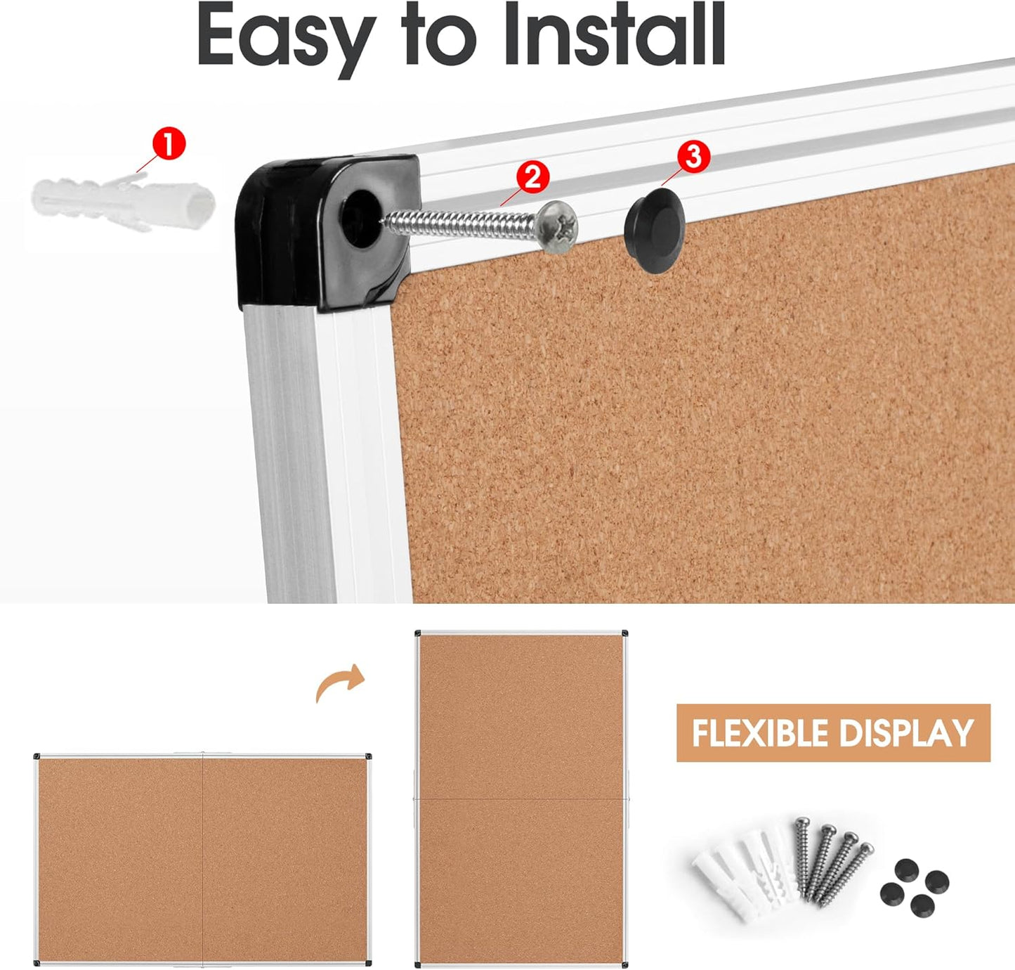 Bulletin Board 36 x 48, Silver Aluminium Framed 4x3 Large Wall Mounted Cork Office Notice Pin Board