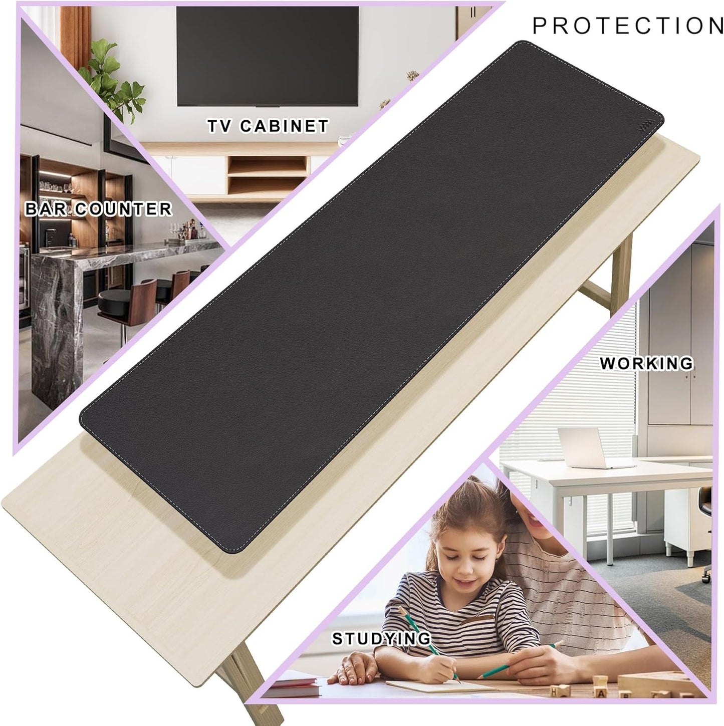 Vyaaa PU Leather & Cork Desk Mat, 39.4"x15.7" Dual Sided Computer Desk mat, Waterproof Large Mouse Pad, Non-Slip Office Desk pad, Office Desk Protector for Work/Gaming/Home (Black)
