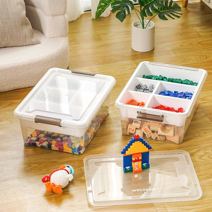 MACOPRO 17QT Craft Storage Box with 2 Removable Caddy Trays, Clear Stackable Plastic Organizer with Lid for Art Supplies, Beads, Sewing Tools, Pens & Kids Toys (White, 1Pack-2-in-1)