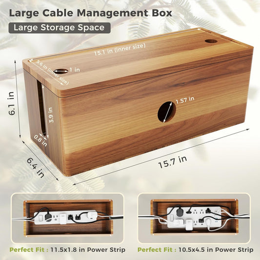 Acacia Wooden Large Floor Cord Cover Box for Power Strips, Low Profile Cable Concealer for Floor Wires and Extension Cords, Cord Protector and Wire Hider for TV, Router, Home Office and Living Room