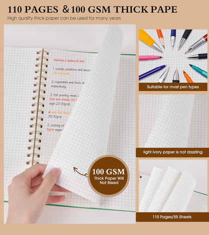Dotted Notebook, Spiral Notebook Journal 8.5” x 11”, A4 Large Dot Grid Notebooks for Women Men, 100 GSM Dotted Paper, Plastic Hardcover Spiral Bullet Journals for Work School Sketching, Green