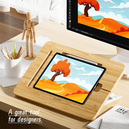 AFOOYO Bamboo Tablet Drawing Stand - Portable & Adjustable 5 Angles,Laptop Stands Riser, Book Reading Stand,Compatible with 9.7/10.2/10.5/10.9/11 inches