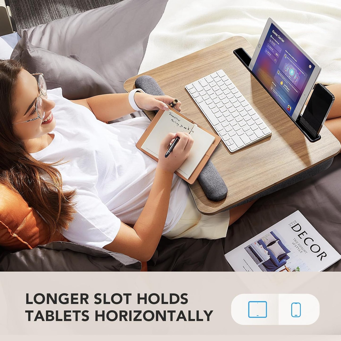 HUANUO Laptop Lap Desk - Portable Lap Desk with Pillow Cushion, Fits up to 15.6 inch Laptop, with Anti-Slip Strip & Storage Function for Home Office Students Use as Computer Laptop Stand, Book Tablet