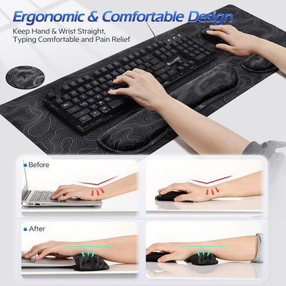 Gimars Upgrade Enlarge Silky and Superfine Fabric Gel Memory Foam Keyboard Wrist Rest Set, Ergonomic Keyboard Mouse Wrist Support for Typing Pain Relief, Comfort for Office, Gaming, Computer, Black