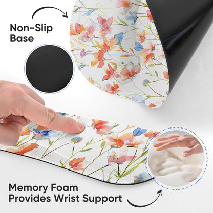 RICHEN Keyboard Wrist Rest and Mouse Pad with Wrist Support, Memory Foam Set for Gaming and Office, Comfortable & Lightweight for Easy Typing & Pain Relief (White Butterflies)