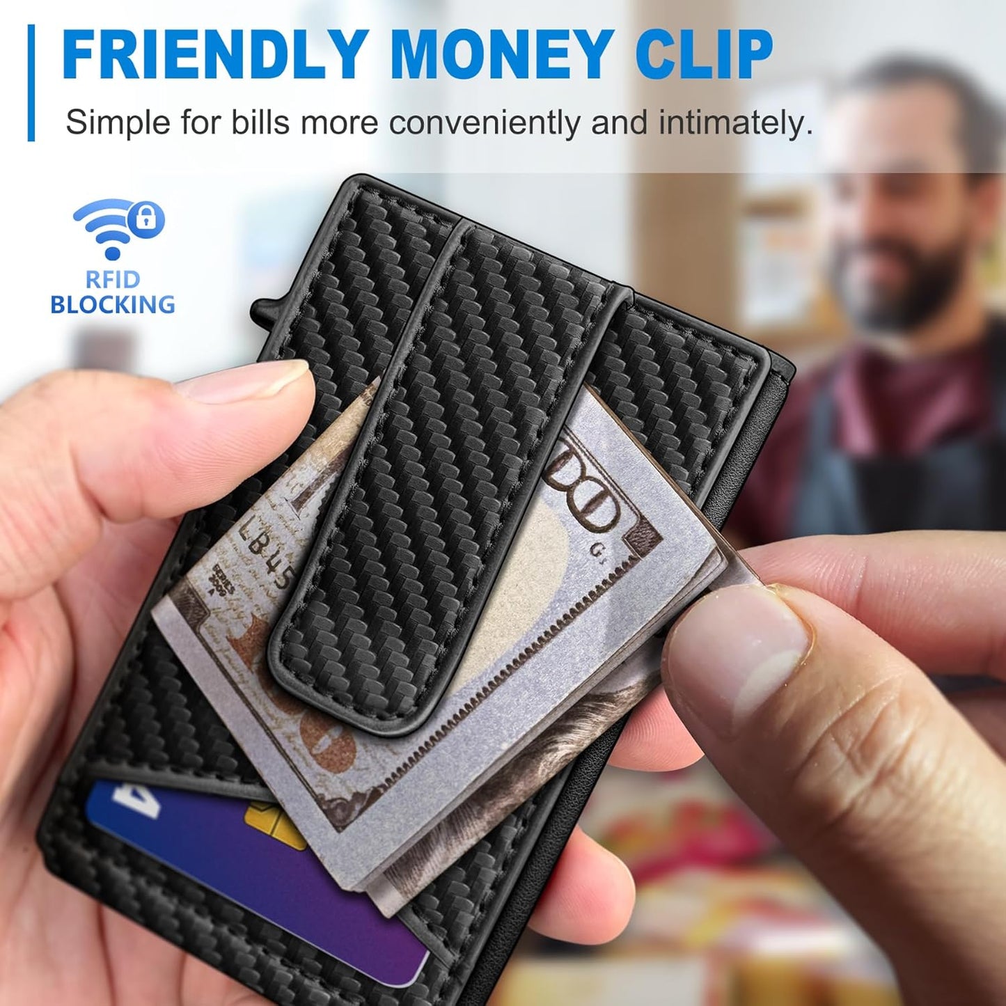 miyozi Airtag Wallet for Men Money Clip 9-Card Pop-Up Credit Card Holder with ID Window RFID Blocking Metal Case Magnetic Closure Front Pocket Wallet Gift Box | with Money Clip