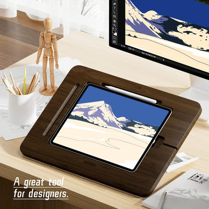 AFOOYO Bamboo Tablet Drawing Stand - Portable & Adjustable 5 Angles,Laptop Stands Riser, Book Reading Stand,Compatible with 9.7/10.2/10.5/10.9/11 inches
