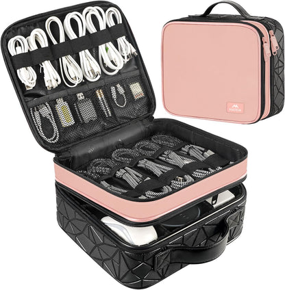 MATEIN Cable Organizer Bag, Waterproof Travel Electronic Storage, Shockproof Portable Double Layer Tech Bags Carrying Case for Cord, Earbuds, Charger, SD Card, DJ Gifts, Black
