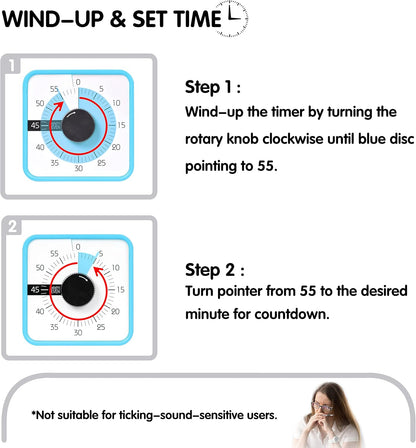 Visual Timer 7.5 inch; 60 Minute 1 Hour Countdown Timer for Kids Classroom Teaching Tool Home Office Meeting, Mechanical Countdown Clock for Exam Time Management Magnetic, Sky Blue with Colorful Disc