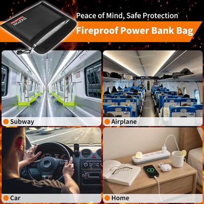 ENGPOW Fireproof Organizer Travel Bag,Heat Insulated＆Explosion-Proof Electronic Carry Case,Portable Home Travel Safe Storage for Power Bank,Phone,Cables,USB Drive＆Charging Protection, 10.6''x6.7''