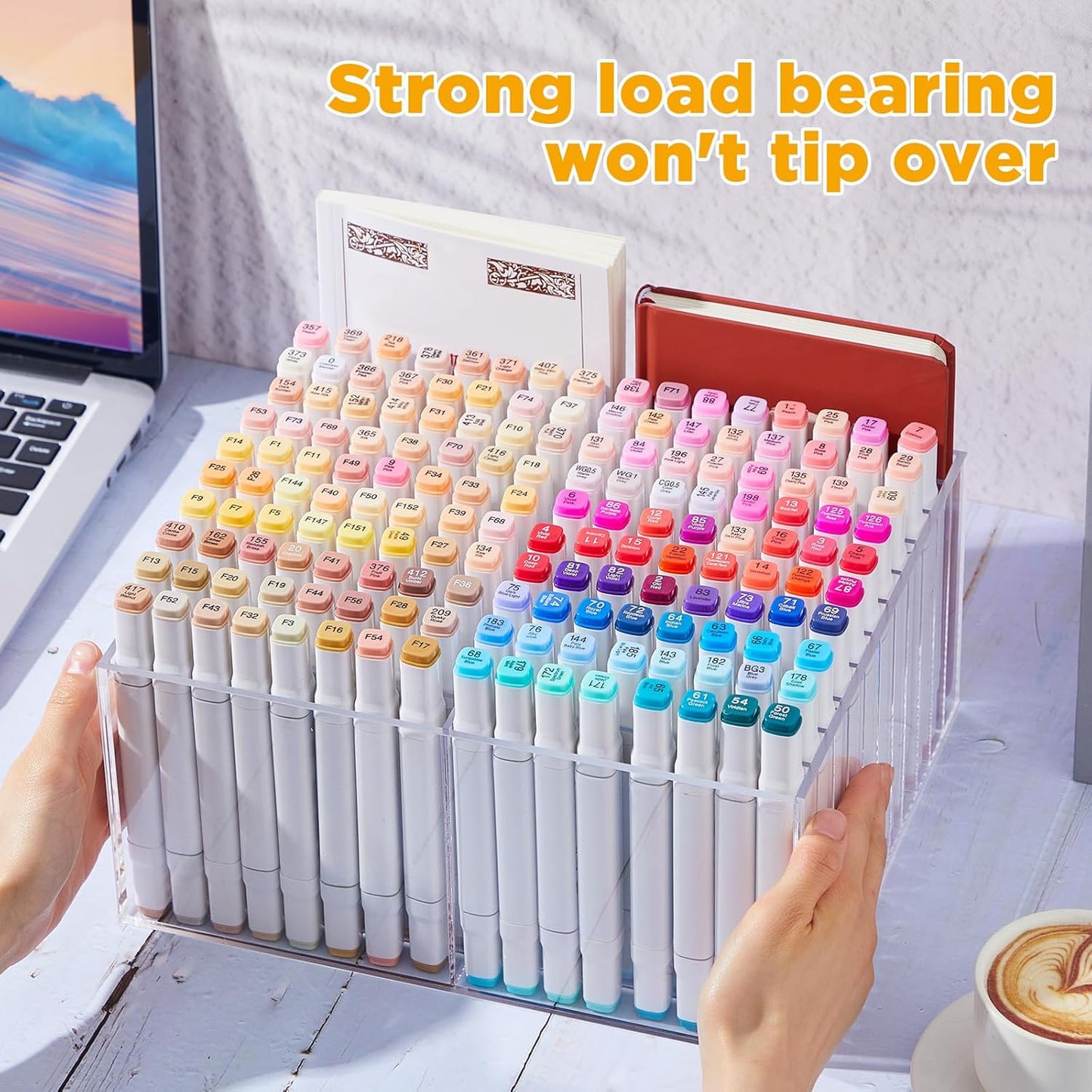 MotiMind Acrylic Marker Organizer for 189 Marker, Large Art Pencil Holder Storage Rack for Desk, Pens Art Brushes Display Stand with 27 Compartments for Desktop, Office (clear, 189 Capacity)