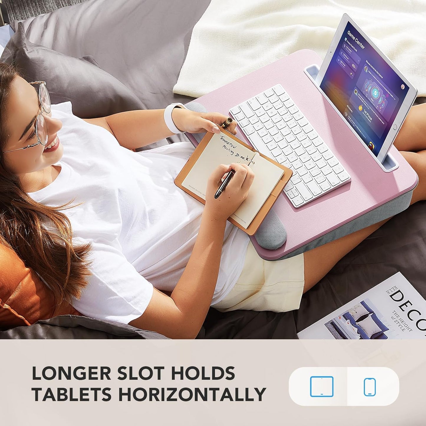 HUANUO Laptop Lap Desk - Portable Lap Desk with Pillow Cushion, Fits up to 15.6 inch Laptop, with Anti-Slip Strip & Storage Function for Home Office Students Use as Computer Laptop Stand, Book Tablet