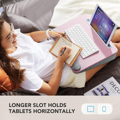 HUANUO Laptop Lap Desk - Portable Lap Desk with Pillow Cushion, Fits up to 15.6 inch Laptop, with Anti-Slip Strip & Storage Function for Home Office Students Use as Computer Laptop Stand, Book Tablet