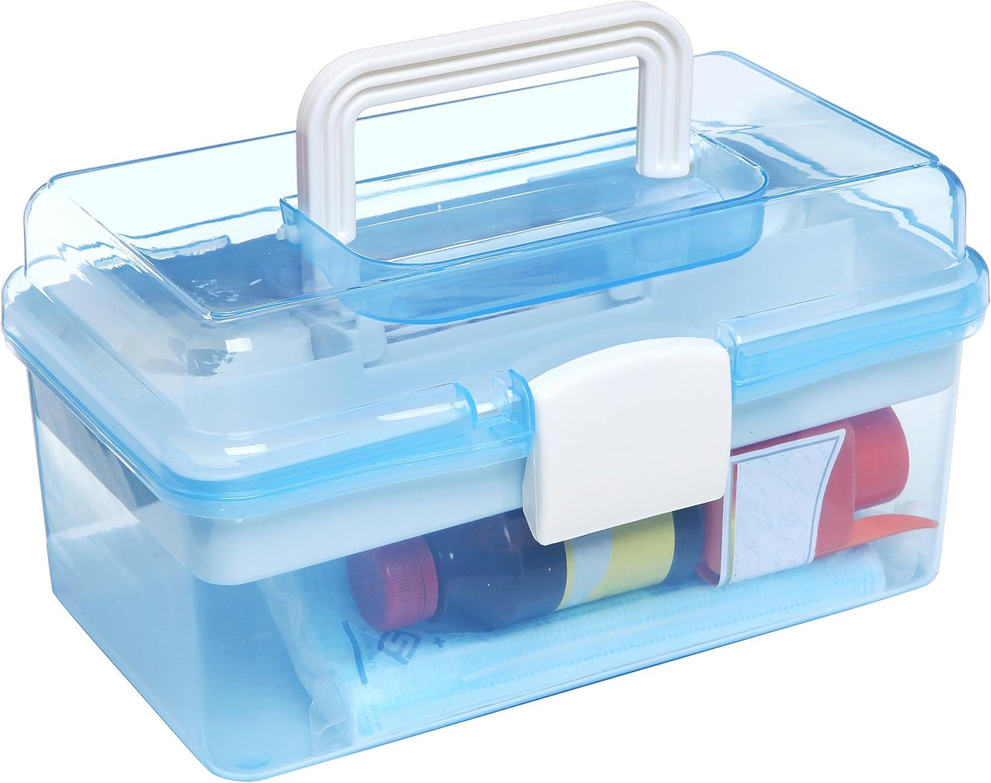 MyGift 10 Inch Plastic Storage Box with Removable Tray, Blue Craft Organizer and Art Storage Box, Multipurpose Storage Container for Tools, Playdoh, Bead, Sewing, Medicine, Tackle, Art Supply
