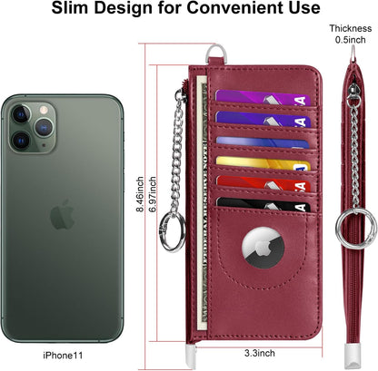 RFID Blocking Slim Credit Card Holder Wallet with Zipper Money Pocket & Keychain, Slim Airtag Wallet for Men Women