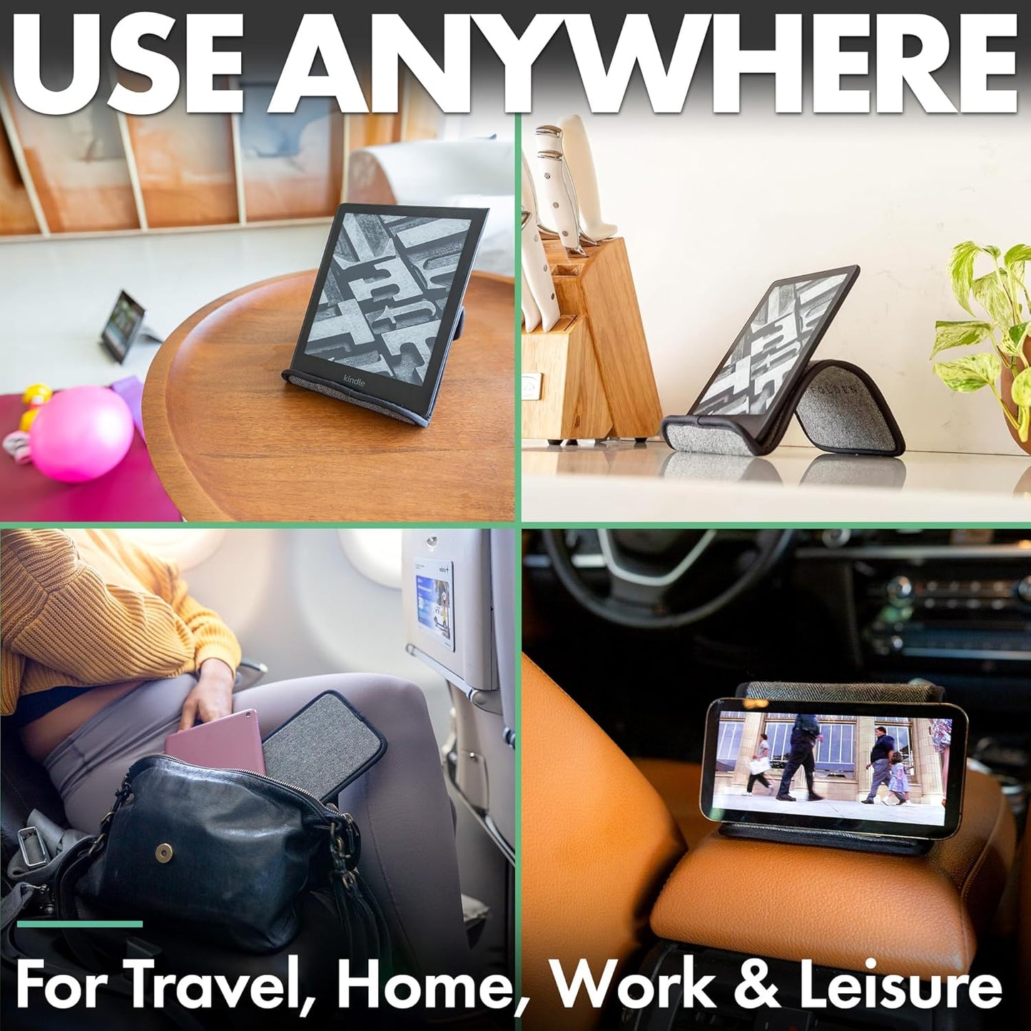 Flight Flap Airplane Phone Holder, Flexible Cell Phone Holder, Folding Cellphone Stand for Desk, Bed, Office, Treadmill - Airplane Gadgets for Long Travel Accessories - Plane Essentials (Green)