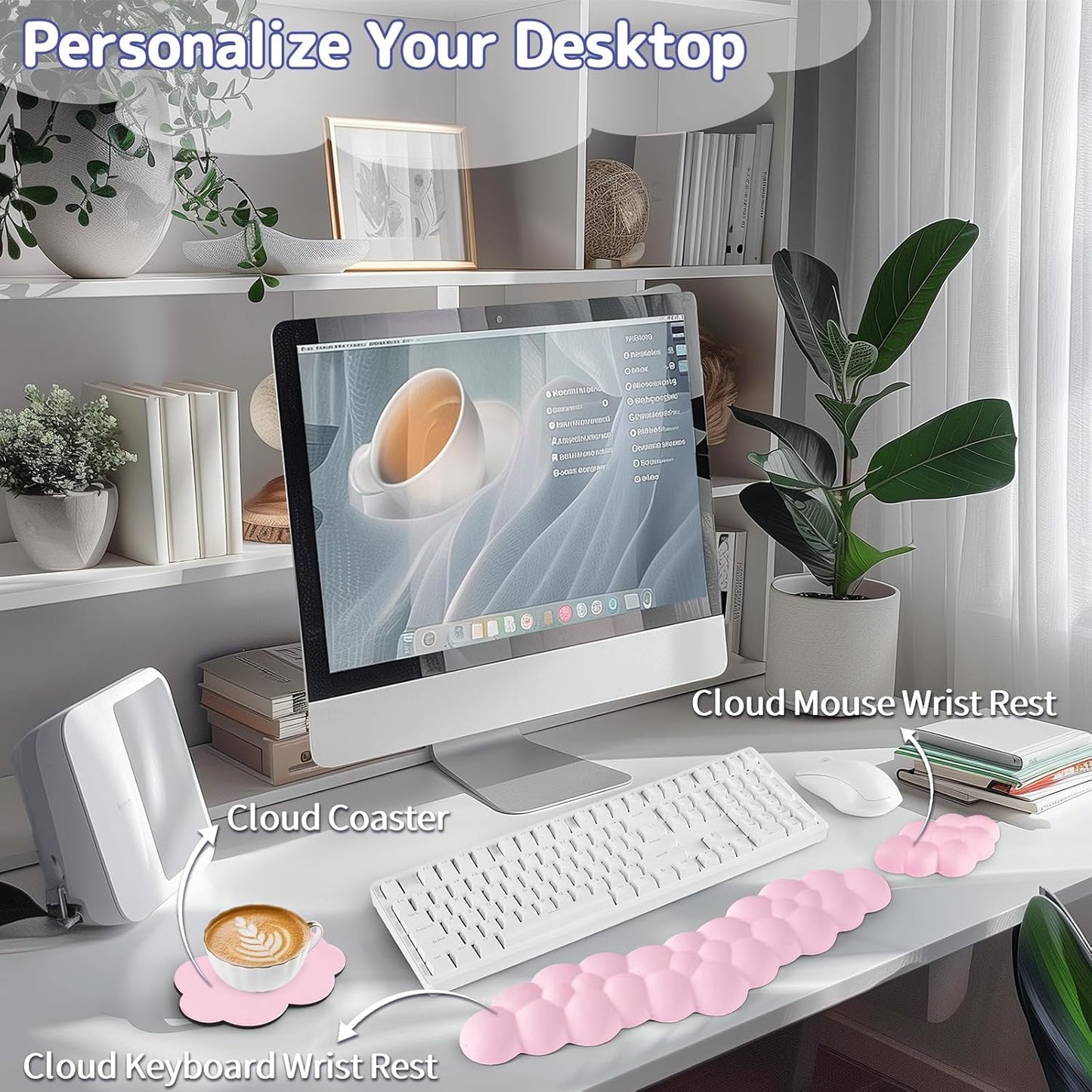 Sushret Cloud Wrist Rest for Keyboard and Mouse, Memory Foam PU Leather Keyboard Wrist Rest with Ergonomic Support, Non-Slip Base, Cute Arm Rest Pad & Palm Cushion, Office Desk Accessory, Purple