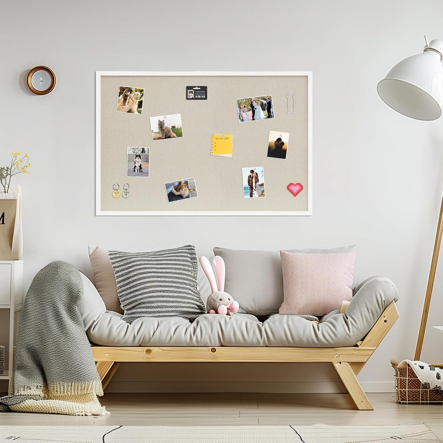 DAHAPYBOO Cork Board with Linen White,Bulletin Board 17"x12" Hanging Corkboards for Office Home School Message Board or Vision Board Decoration.