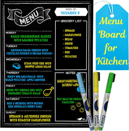Magnetic Weekly Meal Planner for Fridge – 16” x 12” Dry Erase Menu Board with Grocery List & Notes – Stain-Resistant Whiteboard for Family Meal Planning Includes 3 Magnetic Markers & Eraser