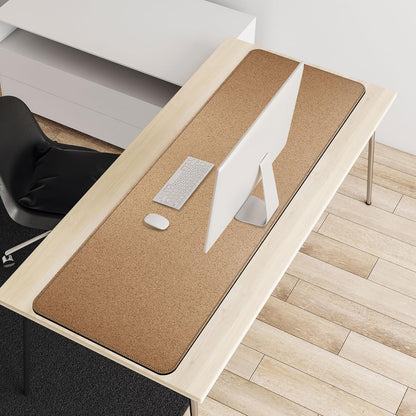 Vyaaa PU Leather & Cork Desk Mat, 39.4"x15.7" Dual Sided Computer Desk mat, Waterproof Large Mouse Pad, Non-Slip Office Desk pad, Office Desk Protector for Work/Gaming/Home (Black)