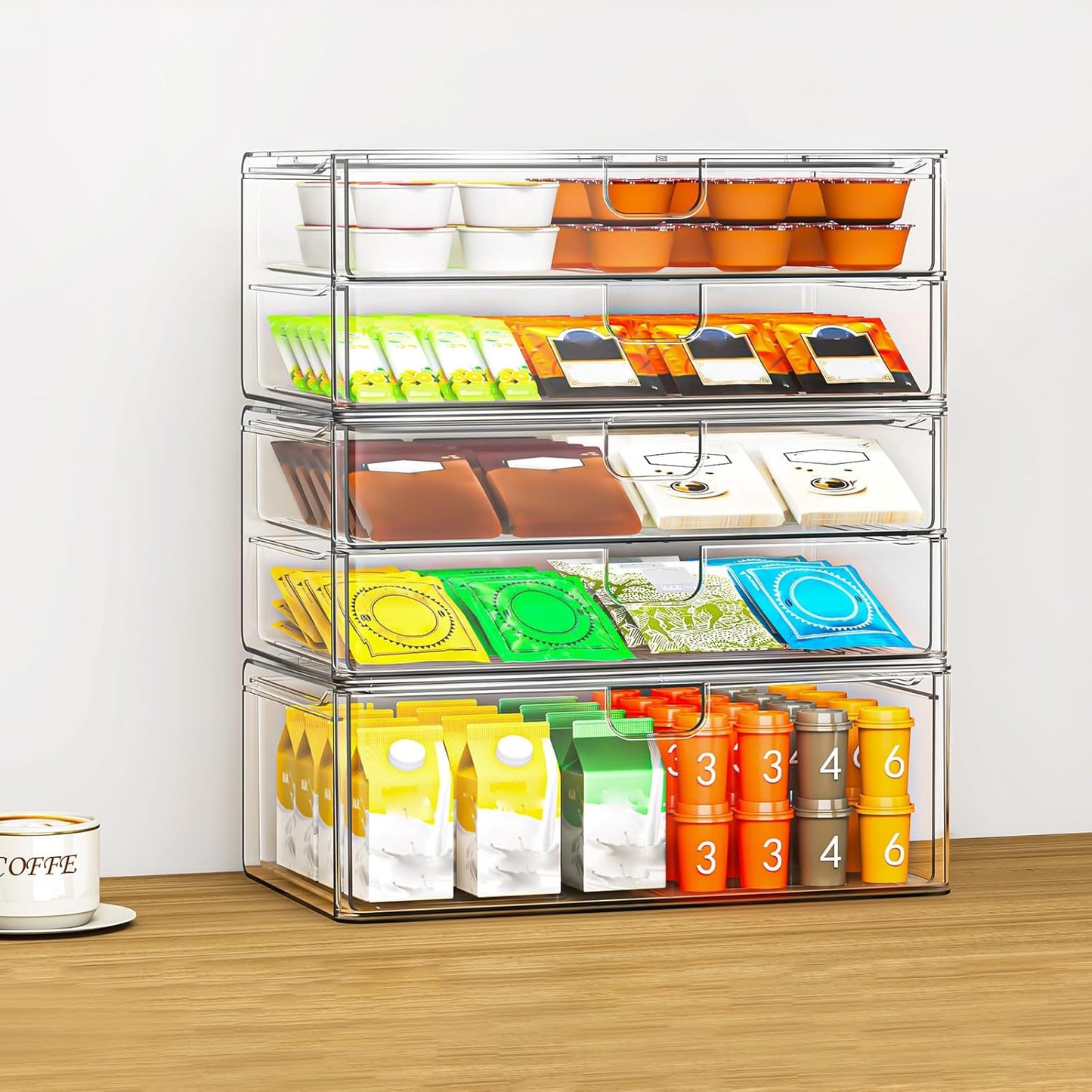 caktraie 6 Pack Small Clear Stackable Acrylic Storage Boxes for Art Tool & Sketch, Stroage Drawers, Makeup Organizer, Plastic Storage Bins For Vanity, Kitchen Cabinets, Pantry, Home Organization