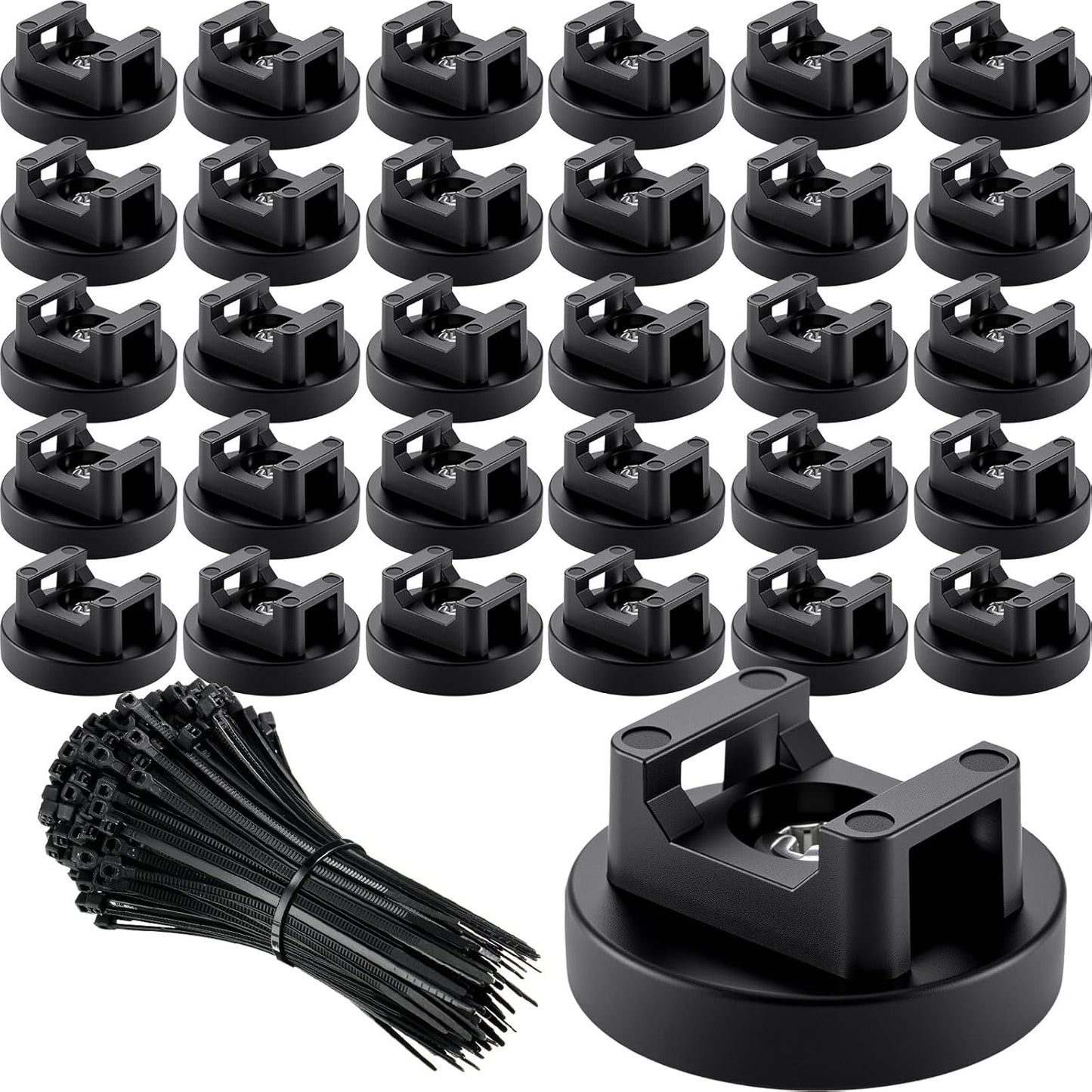 Yookeer 60 Pieces Magnetic Zip Tie Mount Multipurpose Cable Holder Magnets Magnetic Wire Management Bases with Heavy Duty Zip, Mount Nylon Cable Ties in Total (43 mm)