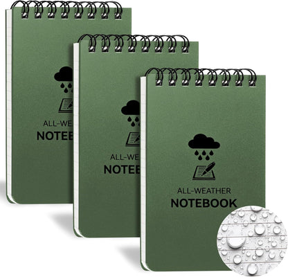 COIDEA 3 Pack Waterproof Notebook, 3 x 5 Pocket Notepad, All Weather Small Pocket Notebook Paper, Mini Spiral Notepad Police Notepad 100 Lined Pages for Outdoor Office