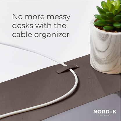 Nordik Leather Desk Mat Cable Organizer - Pebble Black 35 X 17 inch - Premium Mouse Mat - Felt Vegan Leather Desk Pad Protector - Desk Blotter Matt Keyboard - Large Desk Matt for Desktop Computer