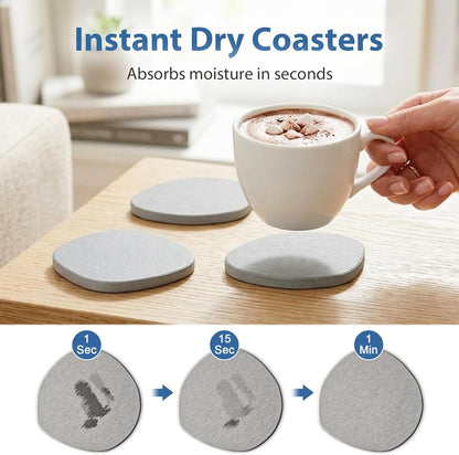 Diatomaceous Earth Coasters Set of 2 for Drinks, Moisture Water Absorbent Stone Coasters for Table Desk at Work, Water Absorbing Instant Drying Diatomite, Modern White