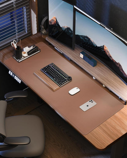 AFIING Desk Pad Protector 23.6" x 13.7" - Non-Slip Waterproof PU Leather Desk Mat for Mouse, Keyboard, Laptop, Office and Home Workspace (Beige)