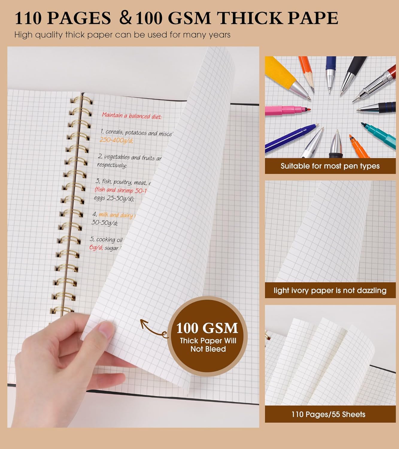 Dotted Notebook, Spiral Notebook Journal 8.5” x 11”, A4 Large Dot Grid Notebooks for Women Men, 100 GSM Dotted Paper, Plastic Hardcover Spiral Bullet Journals for Work School Sketching, Green