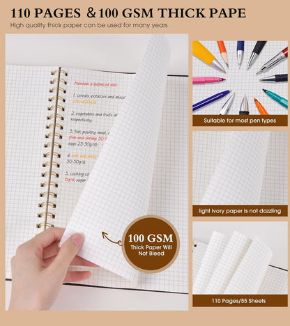 Dotted Notebook, Spiral Notebook Journal 8.5” x 11”, A4 Large Dot Grid Notebooks for Women Men, 100 GSM Dotted Paper, Plastic Hardcover Spiral Bullet Journals for Work School Sketching, Green