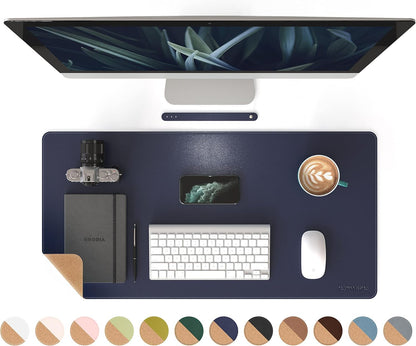 RENMTURE Dual-Sided Mouse Pad, Natural Cork & PU Leather Large Desk Pad for Office and Home Work, Desk Protector Non-Slip, Waterproof, Easy Clean (Olive Green, 32"x16")