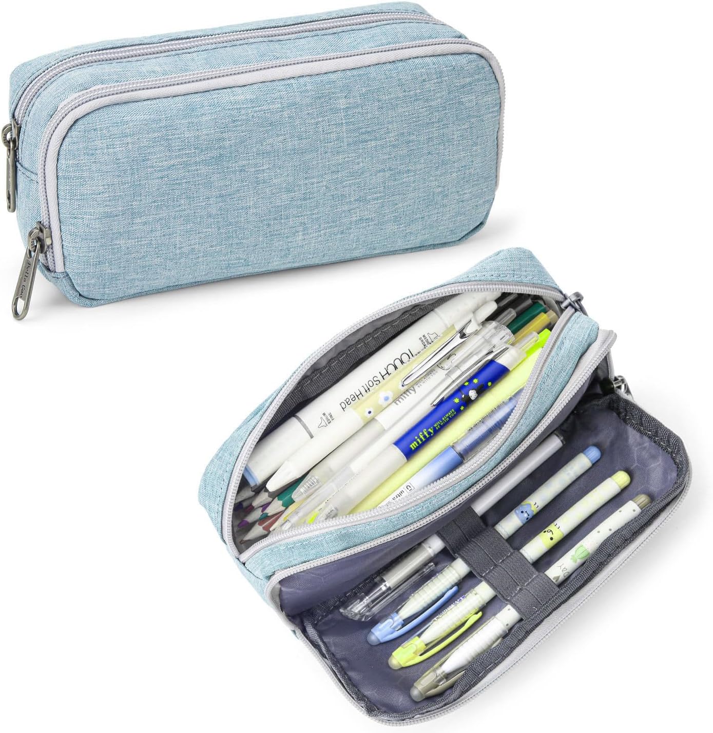 Della Gao Large Pencil Case, Big Capacity Pencil Pouch with 2 Compartments, Office Pencil Bag with Zipper, Big Pen Case for Adults (01-Black)