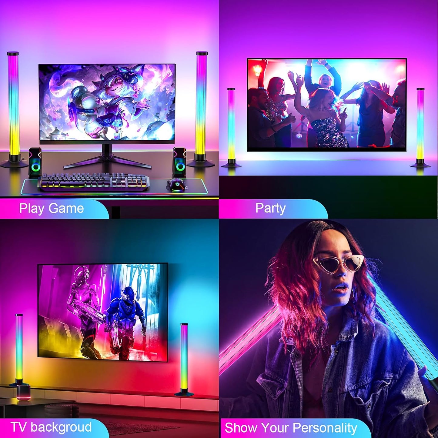 360° Smart Light Bar, RGB Light Bars, Crystal Ambient Mood Light with 16 Million Colors, 213 Preset & 8 Scene Modes, Music Sound Sync, 3 Modes Control, RGB & IC Backlight for TV/Monitor/Gaming/Room