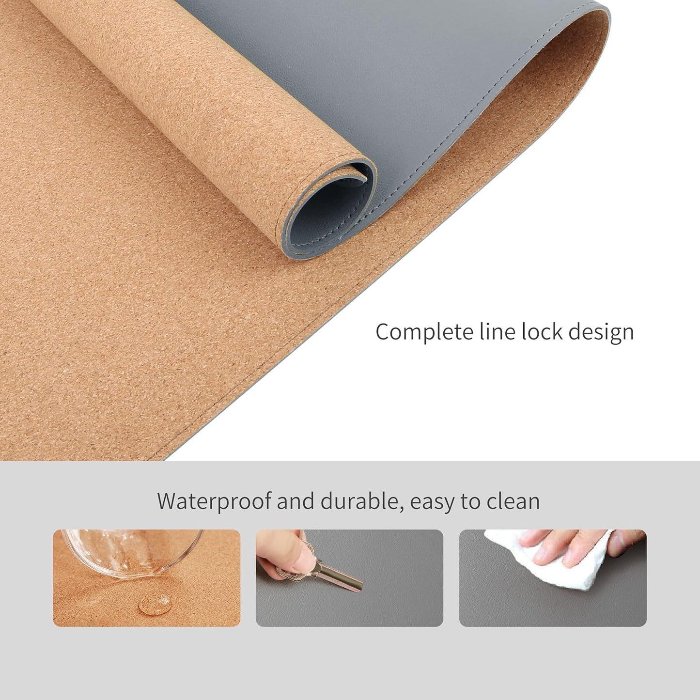 RENMTURE Dual-Sided Mouse Pad, Natural Cork & PU Leather Large Desk Pad for Office and Home Work, Desk Protector Non-Slip, Waterproof, Easy Clean (Olive Green, 32"x16")
