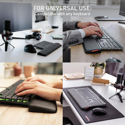 CHERRY PALMREST Ergo, Extra-Wide Ergonomic Wrist Rest, Compatible with Any Keyboard, Extendable Feet, 3 Different Tilt Angles, Comfortable, Non-Slip Bottom, Black