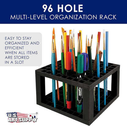 U.S. Art Supply Plastic Artist Round 50 Hole Paint Brush Holder and Organizer - Rack Holds Paintbrushes, Makeup Cosmetic Brushes, Pencils, Pens, Markers, Art Tools, Desk Stand - Students, Teachers