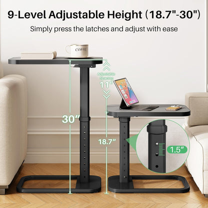 Kitstorack TV Tray Table, Adjustable Height & Flip-Top & Rounded Metal Corners, Snack Table for Couch, Sofa, Bed, Chair, Living Room, C Shaped End Side Table for Eating, Dinner or Laptop, Small Spaces