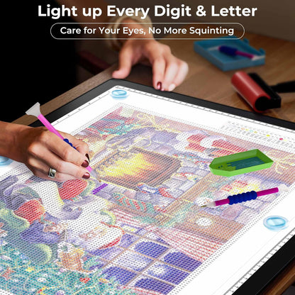 Bylitodt Rechargeable A3 Light Pad, Diamond Art Light Board, 16.7x13.5 inch Lightbox for Tracing and Drawing with 3 Colors & 6 Brightness, Tracing Pad for Weeding Vinyl, Diamond Painting Accessories