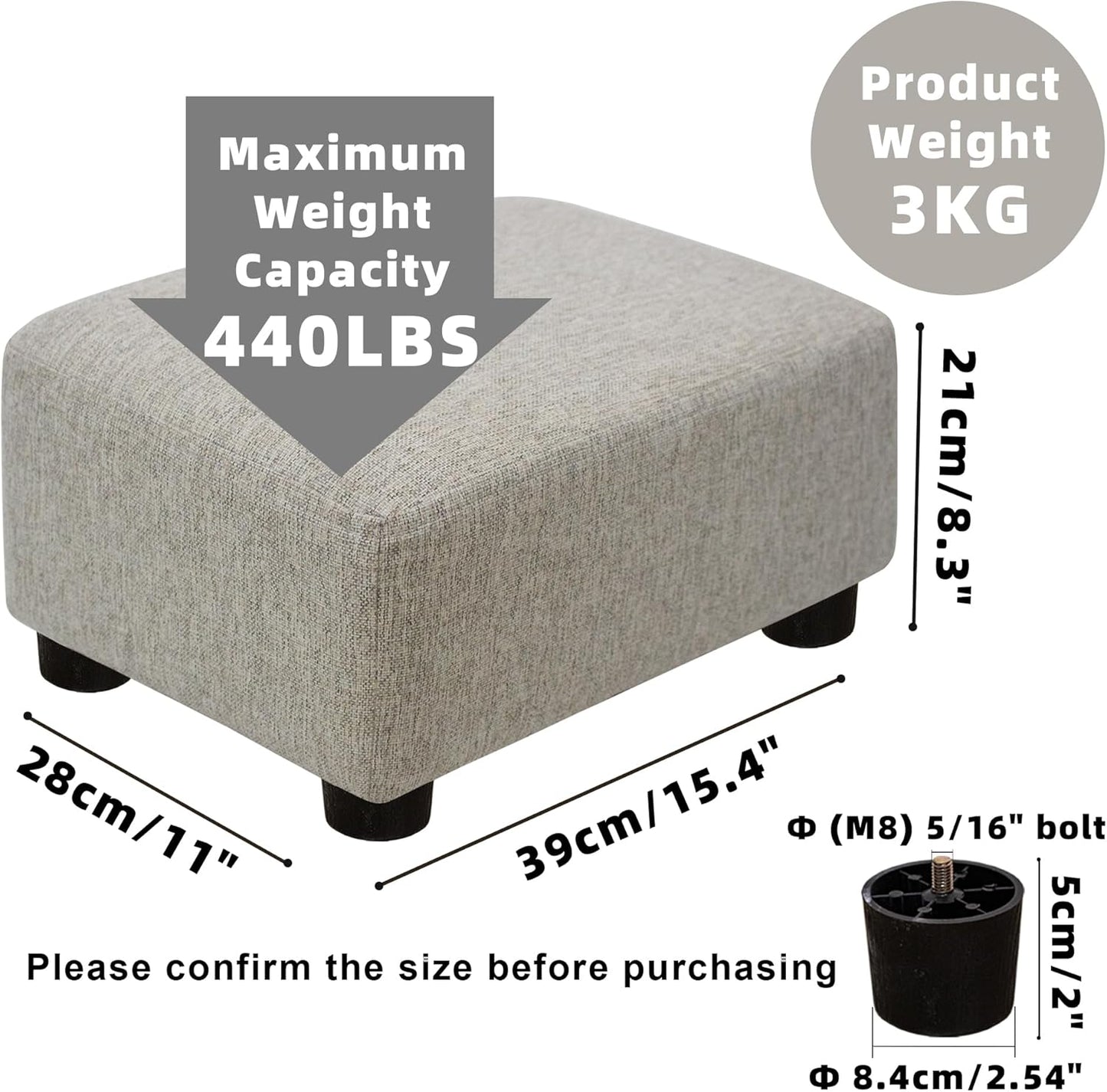 CAROLMADE Small Foot Stool Ottoman Footstool with Legs Under Desk Footrest for Living Room Bedroom and Office, Soft Ivory White