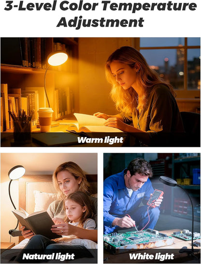 Clip on Light,10 RGB Colors+10 Brightness Clip on Desk Lamp with Clamp, 500 Lumen Bright 72 LED Desk Light, USB Adapter Reading Lights for Books in Bed/Headboard/Bedside Table/Bedroom/Dorm/Home Office