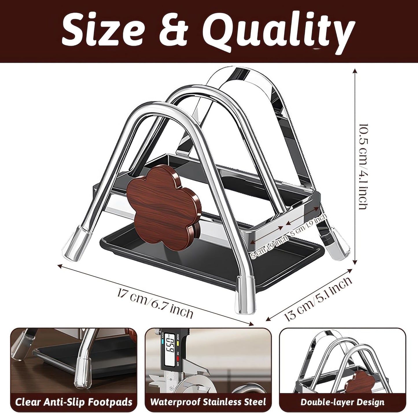 Cutting Board Rack - Stainless Steel Chopping Board Pot Lid Holder Stand with Flower Decor, Stable Triangle for Kitchen Countertop Pots Pan Plate Cutting Boards Cooking Mats Cookware