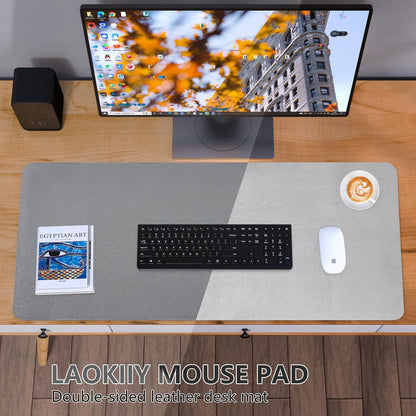 Dual-Sided Desk Pad, Large Mouse Pad - Natural Cork & PU Leather Non-Slip Waterproof Desk Mats for Office and Home (Blue, 31.5" x 15.7")